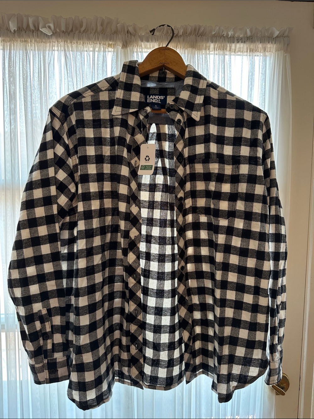 Lands' End Black and White Buffalo Check Shirt Jacket